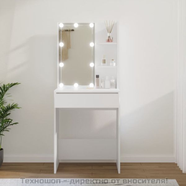 Тоалетка с LED, бяла, 60x40x140 см