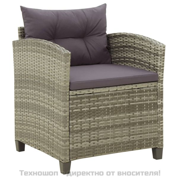 Градински стол с възглавници, полиратан, сив