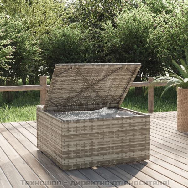 Градинска табуретка с възглавница, сива, 55x55x30 см, полиратан