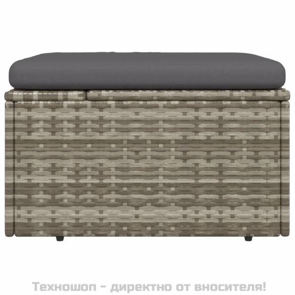 Градинска табуретка с възглавница, сива, 55x55x30 см, полиратан