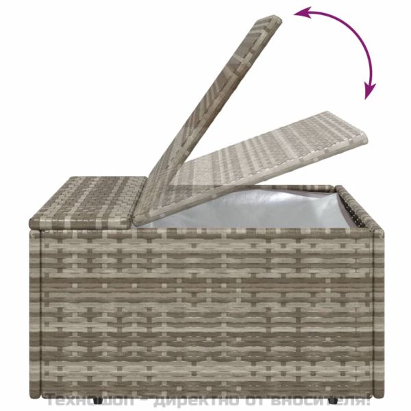 Градинска табуретка с възглавница, сива, 55x55x30 см, полиратан