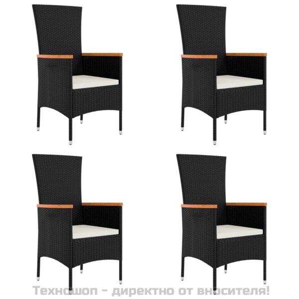 Градински столове с възглавници, 4 бр, полиратан, черни