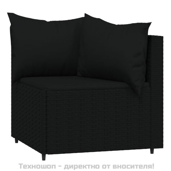 Градински лаундж комплект с възглавници 3 части черен полиратан
