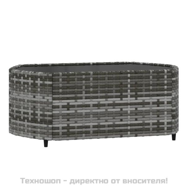 Градински лаундж комплект с възглавници 3 части сив полиратан