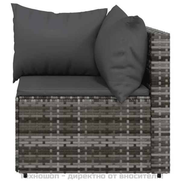 Градински лаундж комплект с възглавници 3 части сив полиратан