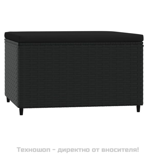 Градинска табуретка с възглавница, черна, полиратан