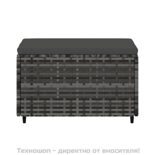 Градинска табуретка с възглавница, сива, полиратан