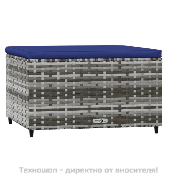 Градински табуретки с възглавници, 2 бр, сив полиратан