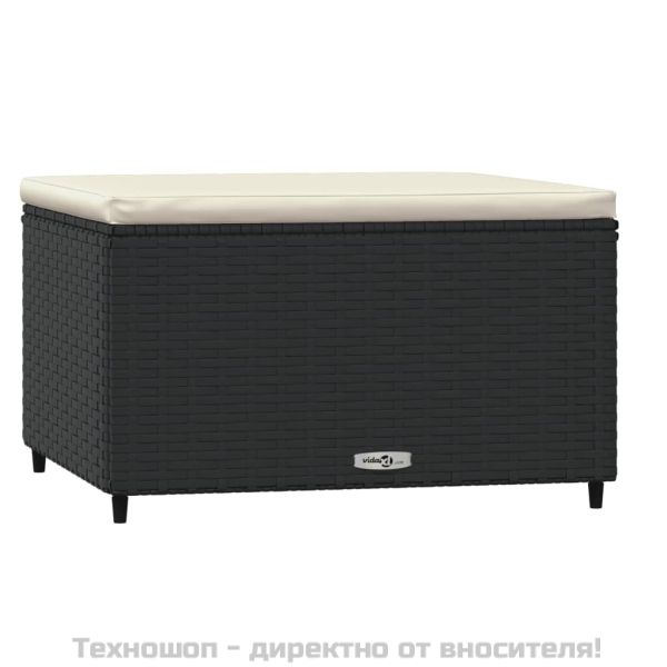 Градинска табуретка с възглавница, черна, полиратан