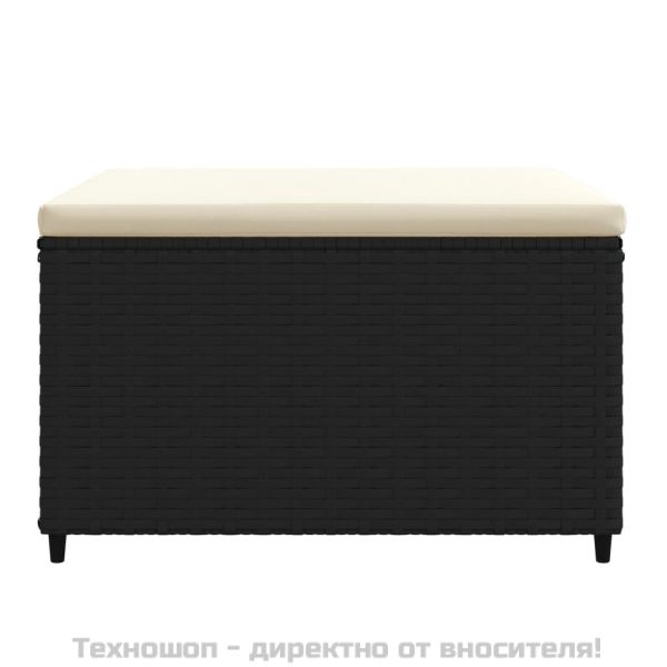 Градинска табуретка с възглавница, черна, полиратан