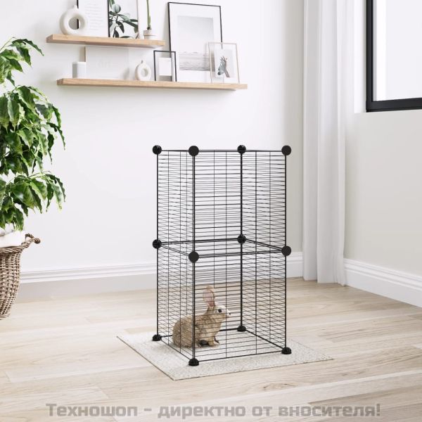 Клетка за домашни любимци, 8 панела, черна, 35x35 см, стомана