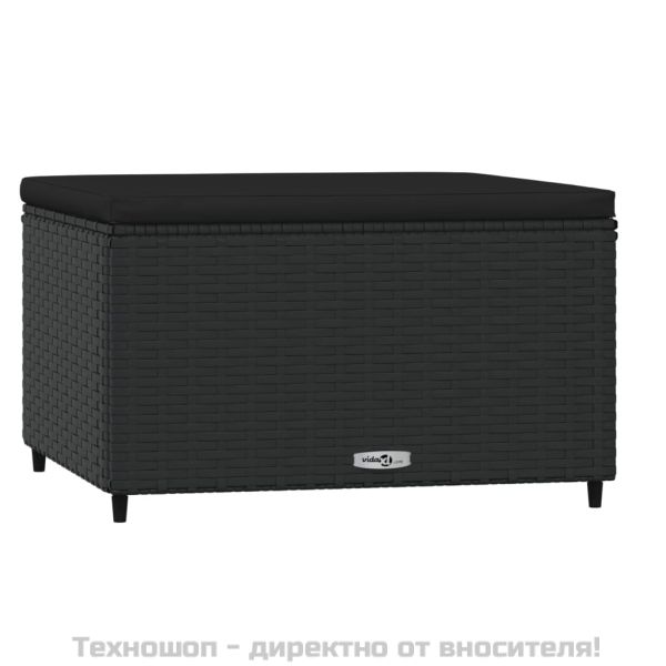 Градински табуретки с възглавници, 2 бр, черен полиратан