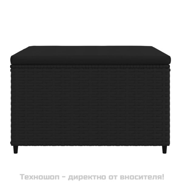 Градински табуретки с възглавници, 2 бр, черен полиратан