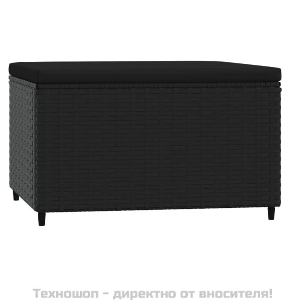 Градински табуретки с възглавници, 2 бр, черен полиратан