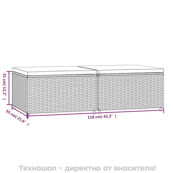 Градински табуретки с възглавници, 2 бр, черен полиратан