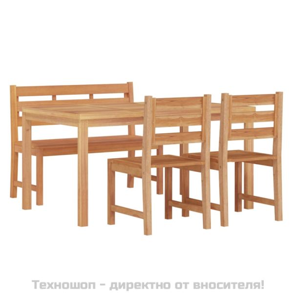 Градински трапезен комплект, 4 части, тиково дърво масив