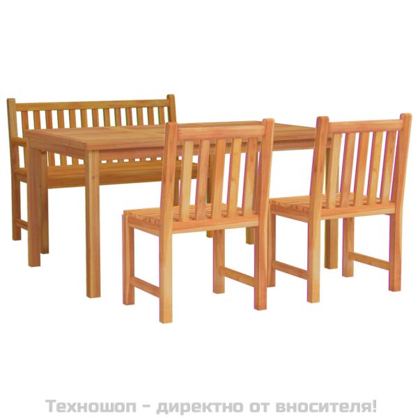 Градински трапезен комплект, 4 части, тиково дърво масив