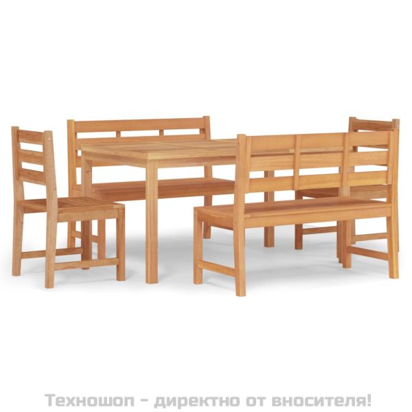 Градински трапезен комплект, 5 части, тиково дърво масив