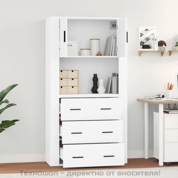 Висок шкаф, бял, инженерно дърво