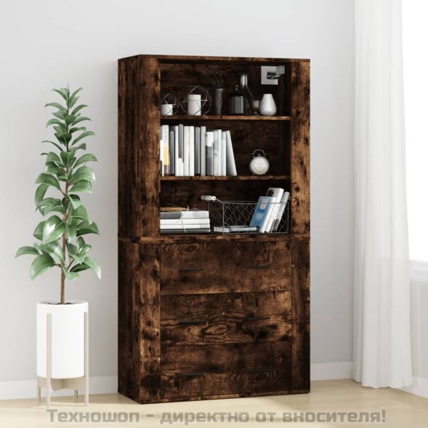 Висок шкаф, опушен дъб, инженерно дърво