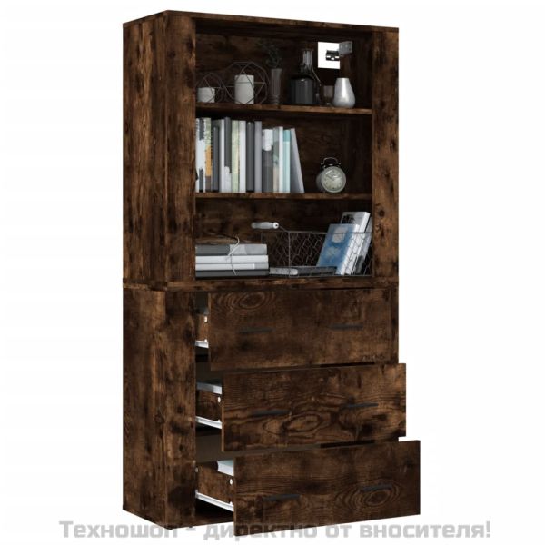 Висок шкаф, опушен дъб, инженерно дърво