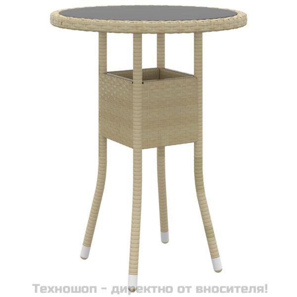 Градинска маса, Ø60x75 см, закалено стъкло и полиратан, бежова