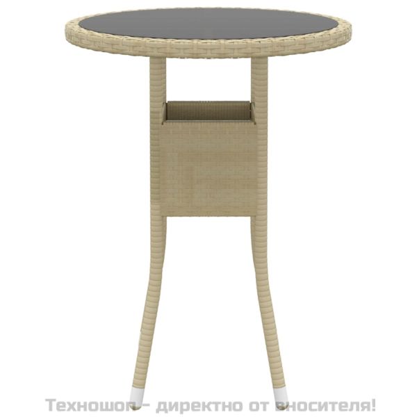 Градинска маса, Ø60x75 см, закалено стъкло и полиратан, бежова