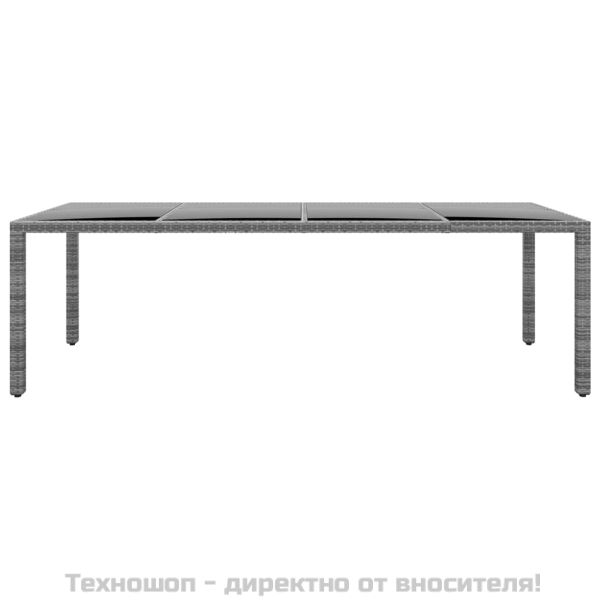 Градинска маса 250x100x75 см закалено стъкло и полиратан сива