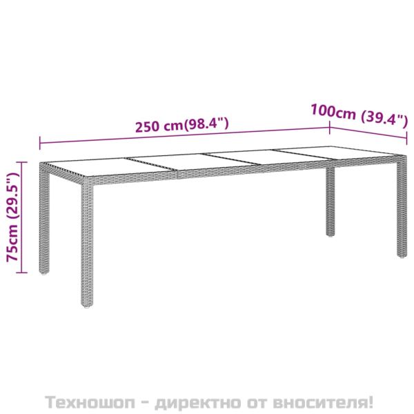 Градинска маса 250x100x75 см закалено стъкло и полиратан сива