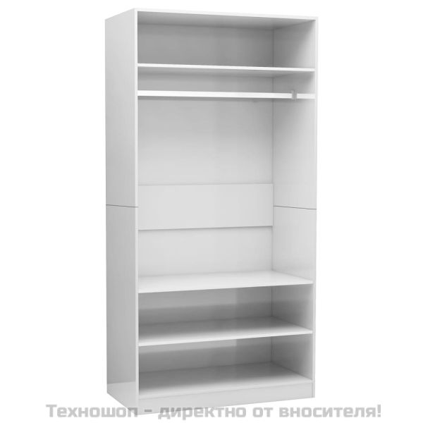 Гардероб, бял гланц, 100x50x200 см, инженерно дърво