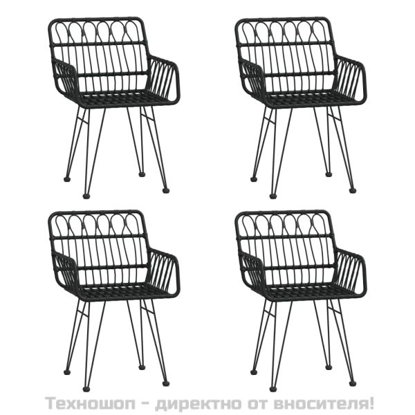 Градински трапезен комплект, 5 части, черен, полиратан