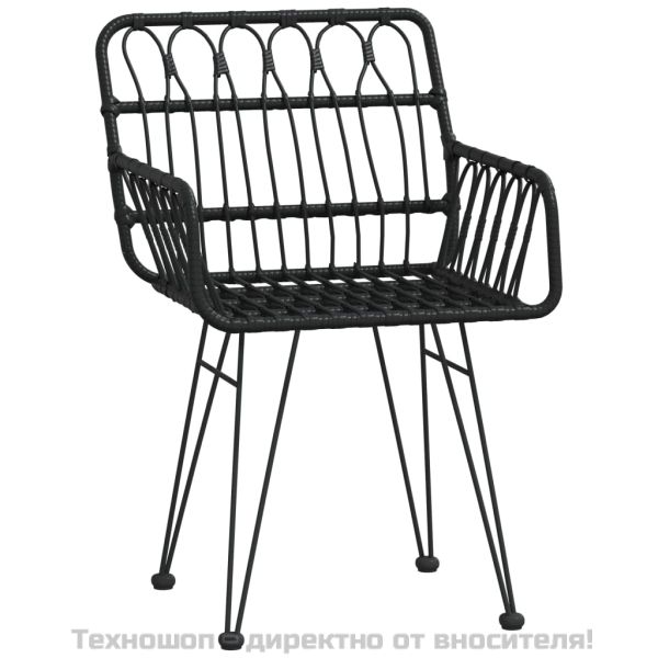 Градински трапезен комплект, 5 части, черен, полиратан