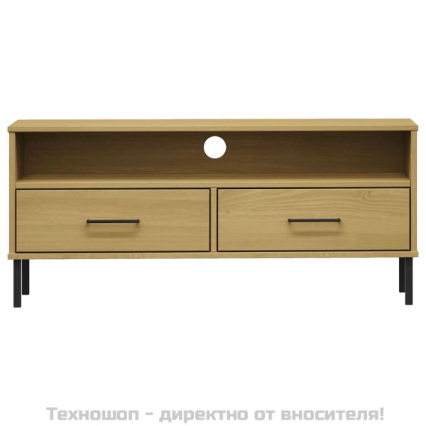 ТВ шкаф с метални крака, кафяв, бор масив, OSLO