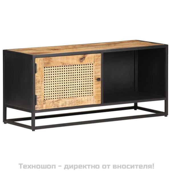 ТВ шкаф, 90x30x40 см, грубо мангово дърво масив и тръстика