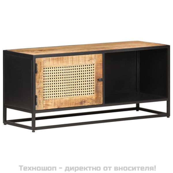 ТВ шкаф, 90x30x40 см, грубо мангово дърво масив и тръстика