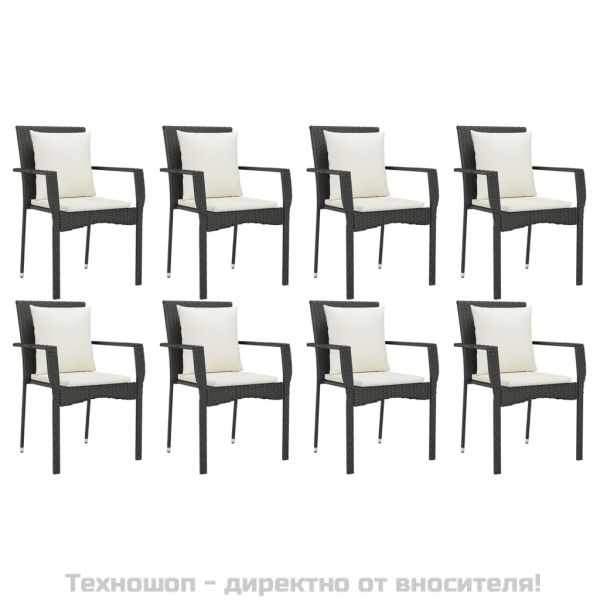 Градински трапезен комплект възглавници 9 части черен полиратан