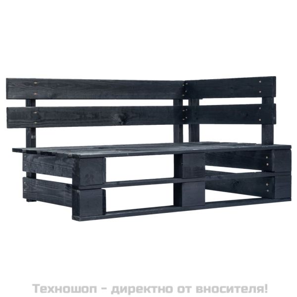 Градинска ъглова пейка от палети, дърво, черна