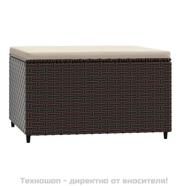 Градинска табуретка с възглавница, кафява, полиратан