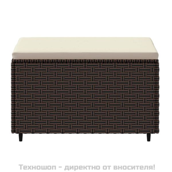 Градинска табуретка с възглавница, кафява, полиратан