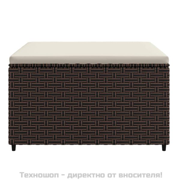 Градинска табуретка с възглавница, кафява, полиратан