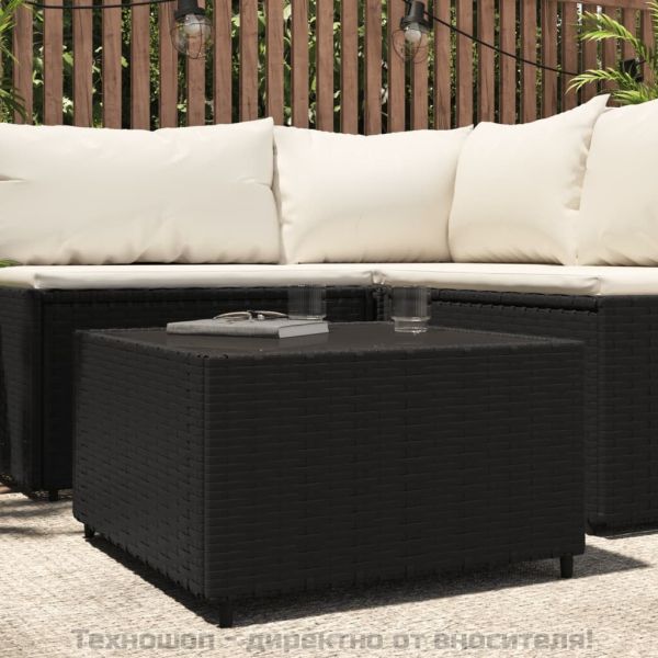 Квадратна градинска масичка за кафе черна 50x50x30 см полиратан