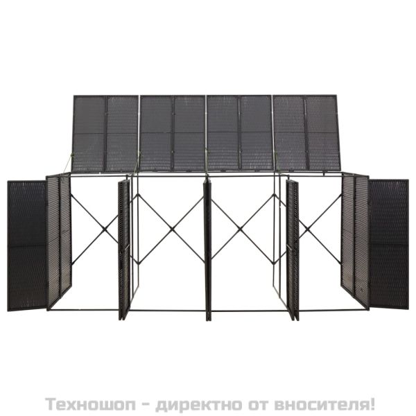 Четворен навес за кофи за боклук черен 274x80x117 см полиратан