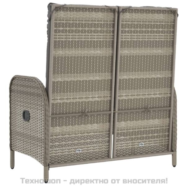 Накланяща градинска пейка с възглавници, 107 см, сив полиратан