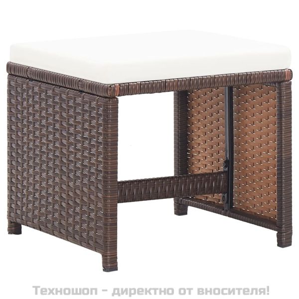 Градински табуретки с възглавници, 2 бр, полиратан, кафяви