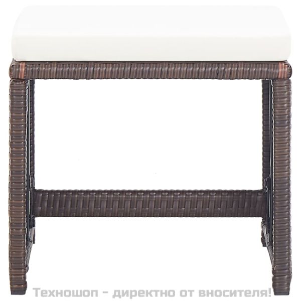 Градински табуретки с възглавници, 2 бр, полиратан, кафяви