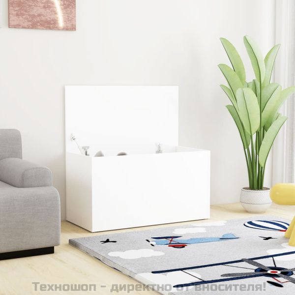 Сандък за съхранение, бял, 84x42x46 см, инженерна дървесина