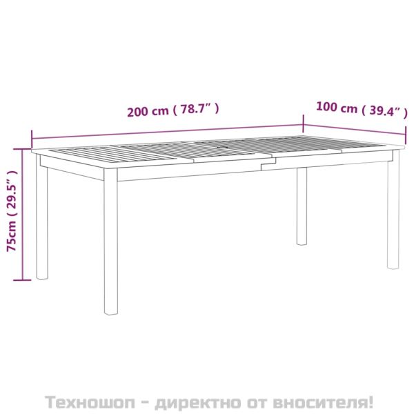 Градинска маса, сива, 200x100x75 см, акация масив