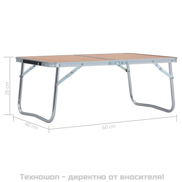 Сгъваема къмпинг маса, кафява, алуминий, 60x40 см