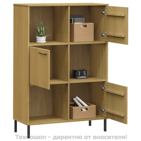 Библиотека метални крака кафява 90x35x128,5 см дърво масив OSLO