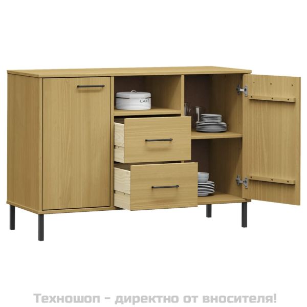 Бюфет с метални крака кафява 113x40x77 см масивно дърво OSLO